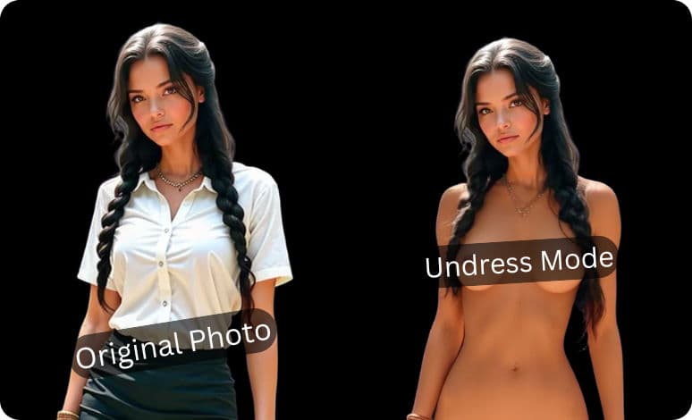 Before/after photo with AI naked transformation